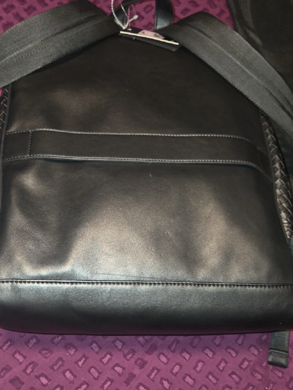 GUESS Black Woven-Texture Backpack with Gold Zipper Accents